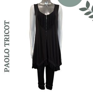 Paolo Tricot Pleated Hem Sleeveless Tunic & Ruched Leggings Set Black | Size S
